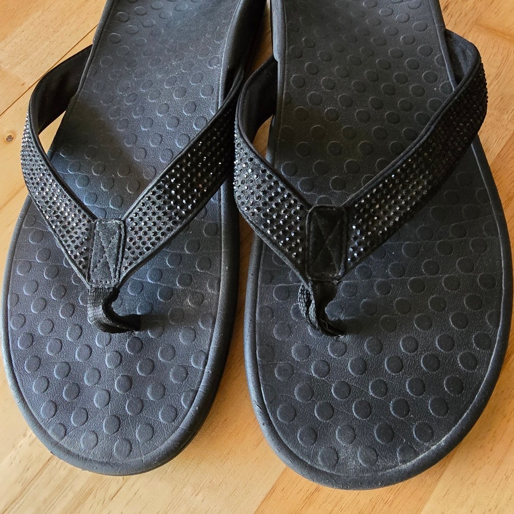 Vionic Tide Rhinestone Flip Flop Sandal Womens 12 Black Orthotic Comfort Sparkle - Picture 2 of 10